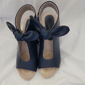 Blue Wedge Heels with Bow and Ankle Strap